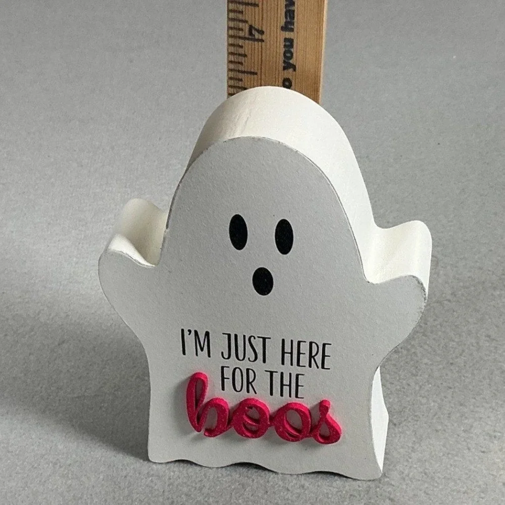 Halloween Ghost Decor Set of 2 Boo Sign & Celebrate Together Ghost Candle
